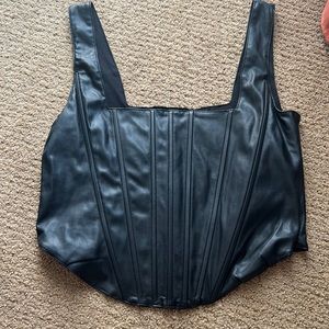 Cropped Faux Leather Corset Top